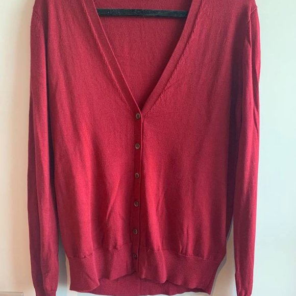 red v neck cardigan sweater